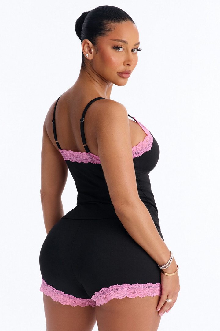 Lay Me Down Cami PJ Short Set - Black/Pink