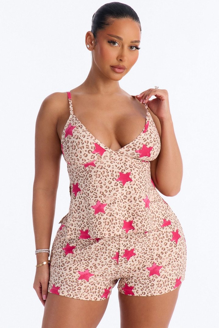 Staying Up Cami PJ Short Set - Leopard