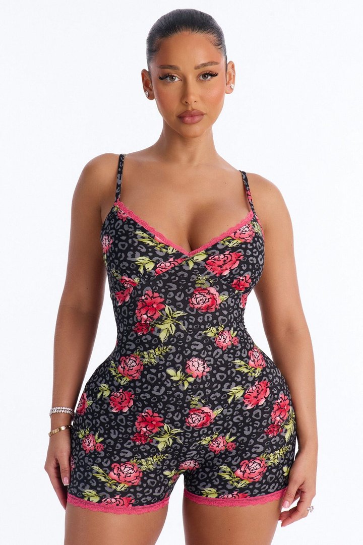 Sleepy Slay Cami PJ Romper Onesie - Red/combo