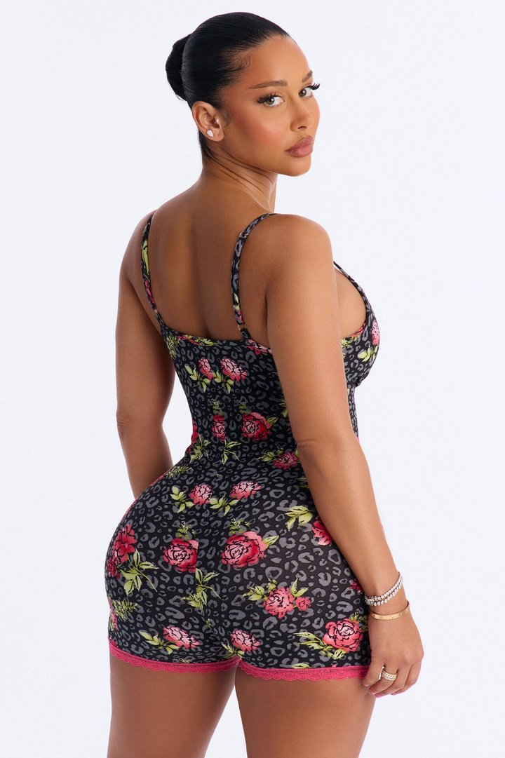 Sleepy Slay Cami PJ Romper Onesie - Red/combo