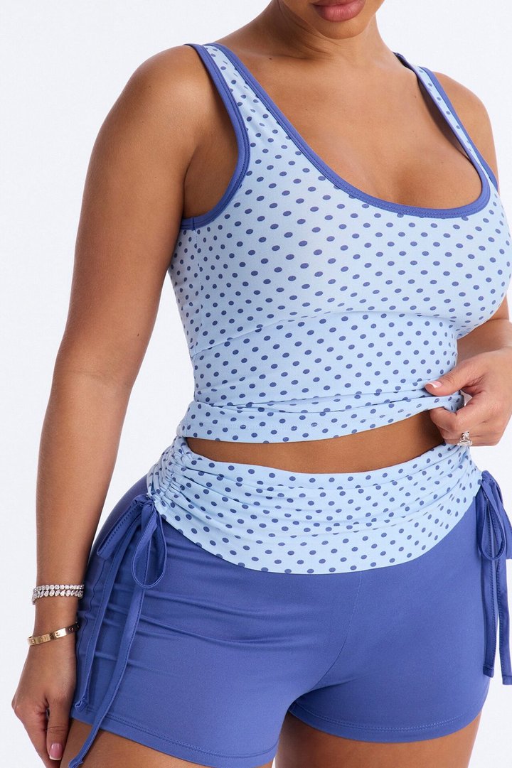 Soft Promises Cami PJ Foldover Short Set - Blue/combo