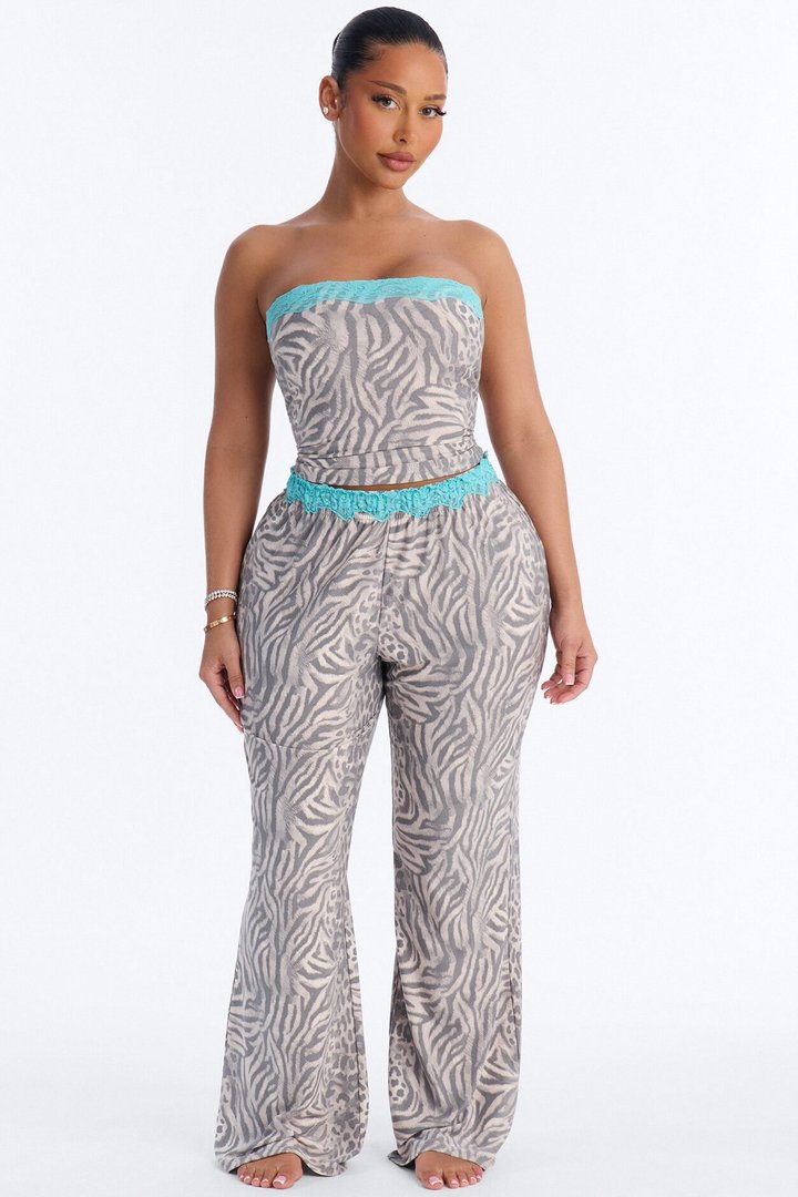 Sleeping Pretty Always Tube Top PJ Flare Pant Set - Blue/combo