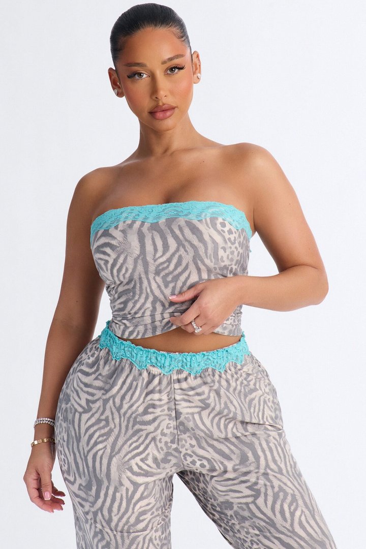 Sleeping Pretty Always Tube Top PJ Flare Pant Set - Blue/combo