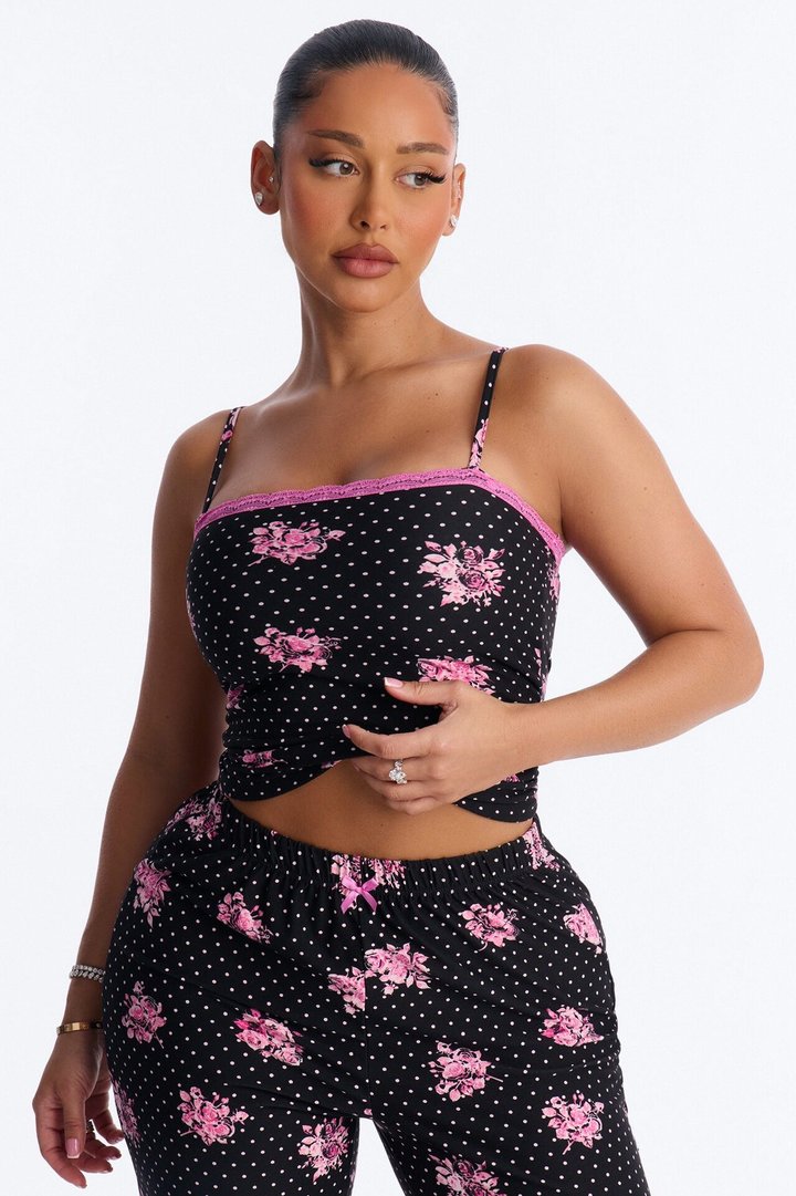 Dreamy And Chic Floral Cami PJ Pant Set - Black/Pink