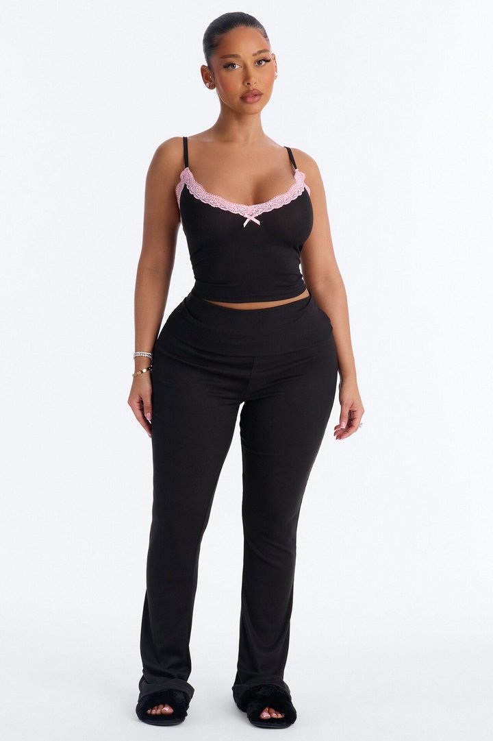 Falling For You Foldover PJ Pant Set - Black/Pink