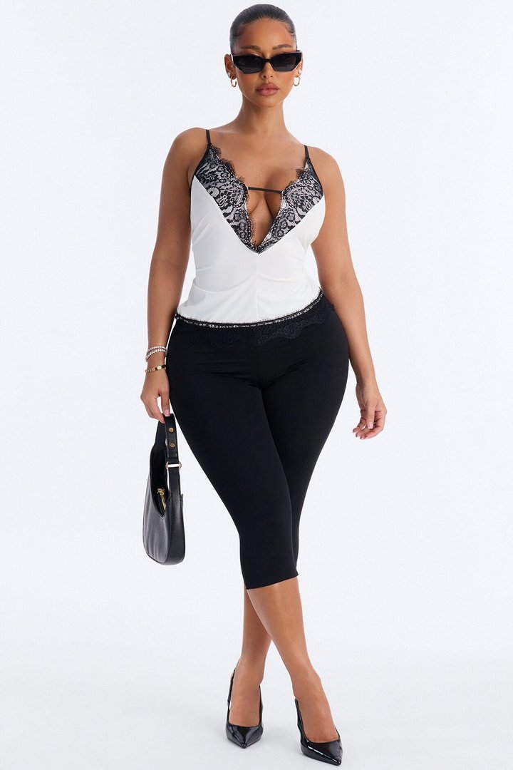 Evening Allure Lace Trim Tank Top - Cream/combo
