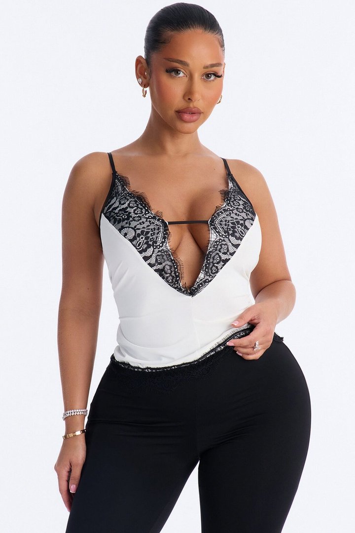 Evening Allure Lace Trim Tank Top - Cream/combo