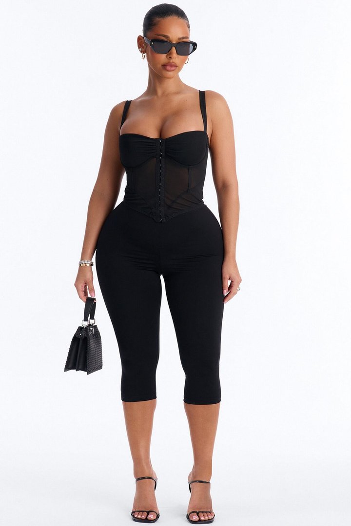 Lani Mesh Sweetheart Sleeveless Corset Top - Black