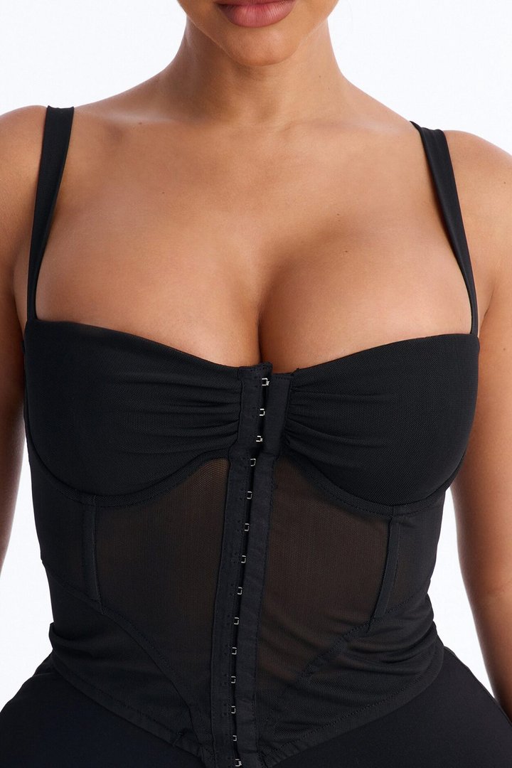 Lani Mesh Sweetheart Sleeveless Corset Top - Black