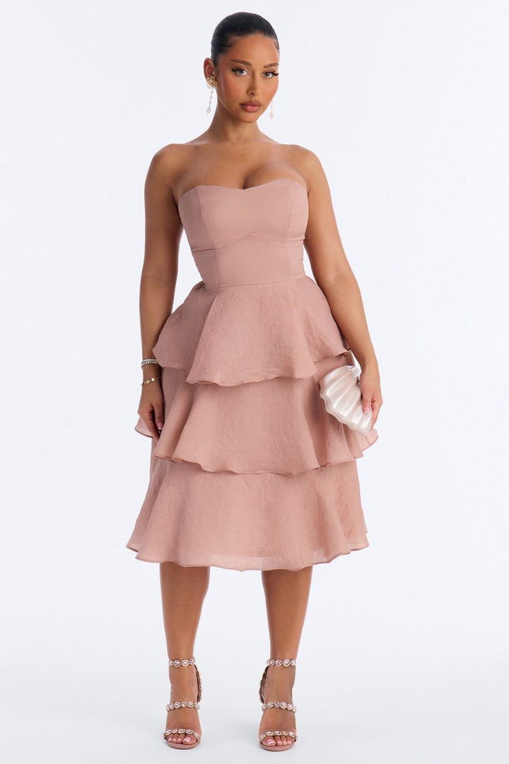 Xyla Tiered Ruffle Midi Dress - Mauve