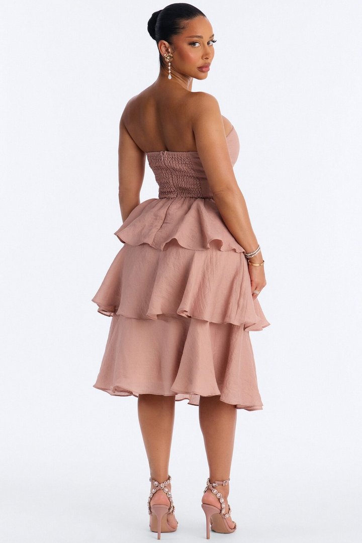 Xyla Tiered Ruffle Midi Dress - Mauve
