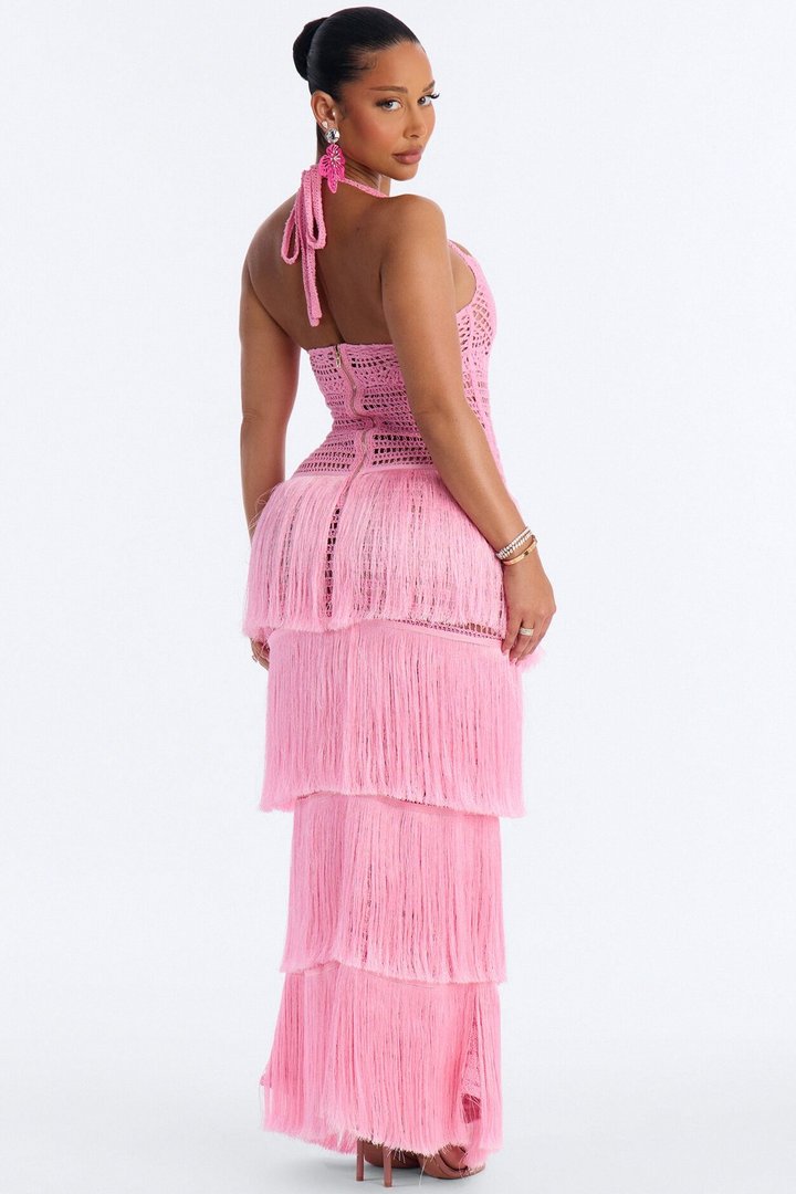 Caught Your Eye Crochet Maxi Dress - Pink
