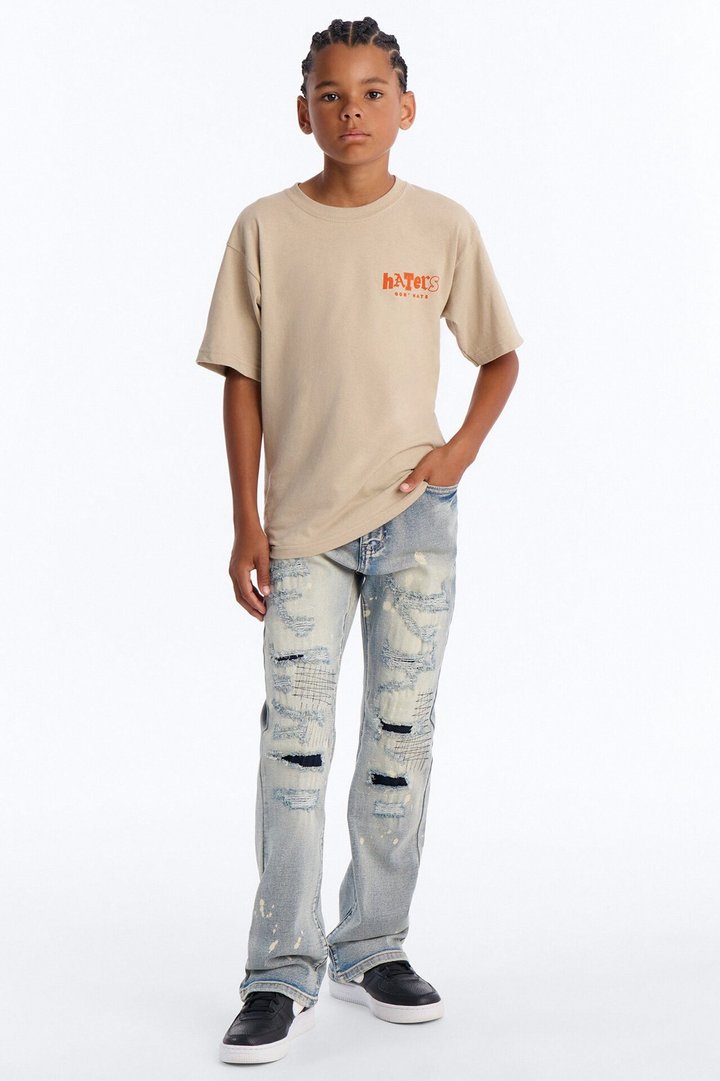 Mini Stacked Skinny Flare Distressed Me Out Jean - Light Wash