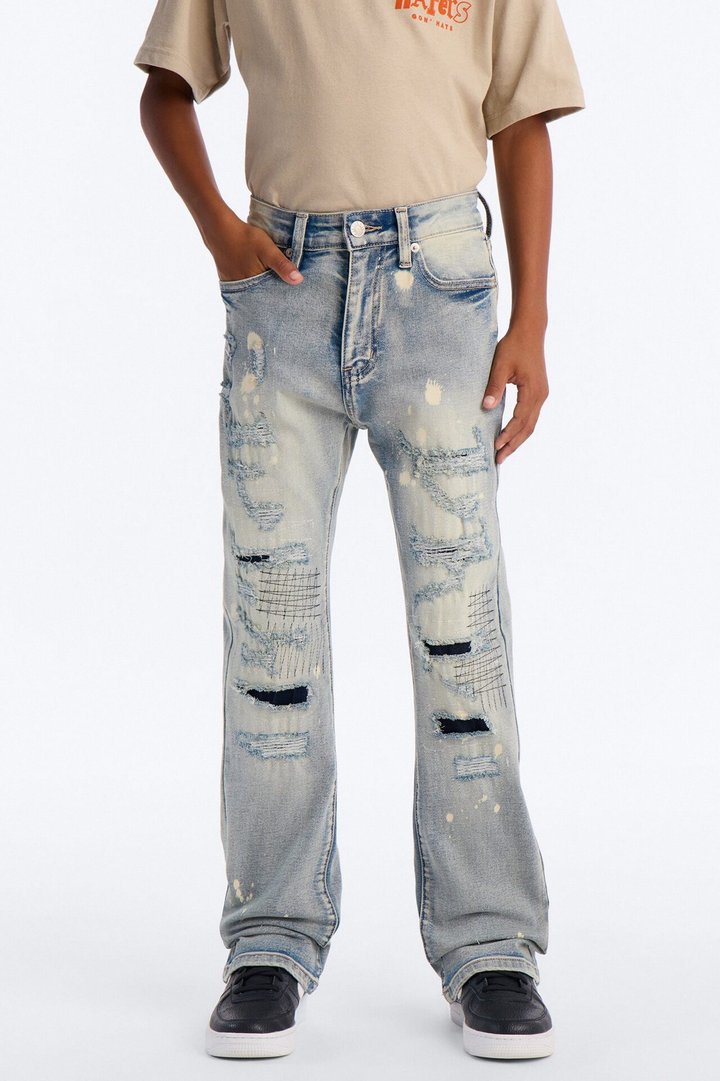 Mini Stacked Skinny Flare Distressed Me Out Jean - Light Wash