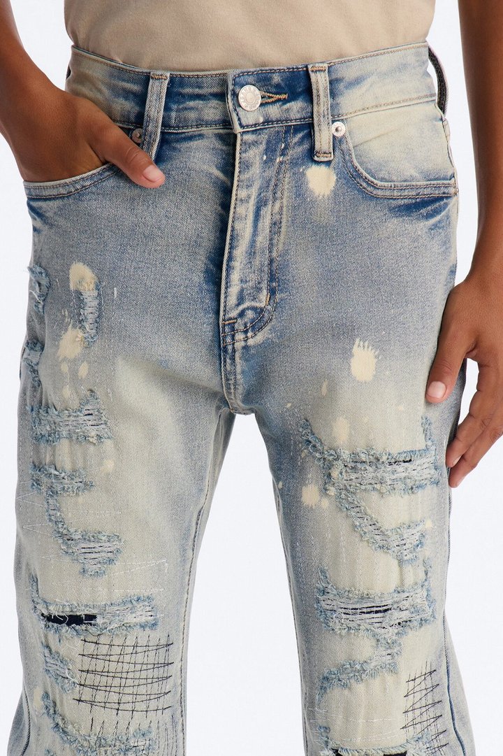 Mini Stacked Skinny Flare Distressed Me Out Jean - Light Wash