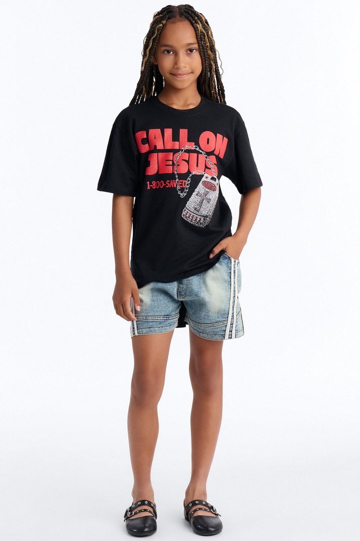 Mini Call On Jesus Oversized Tee - Black