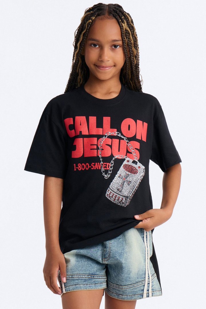 Mini Call On Jesus Oversized Tee - Black