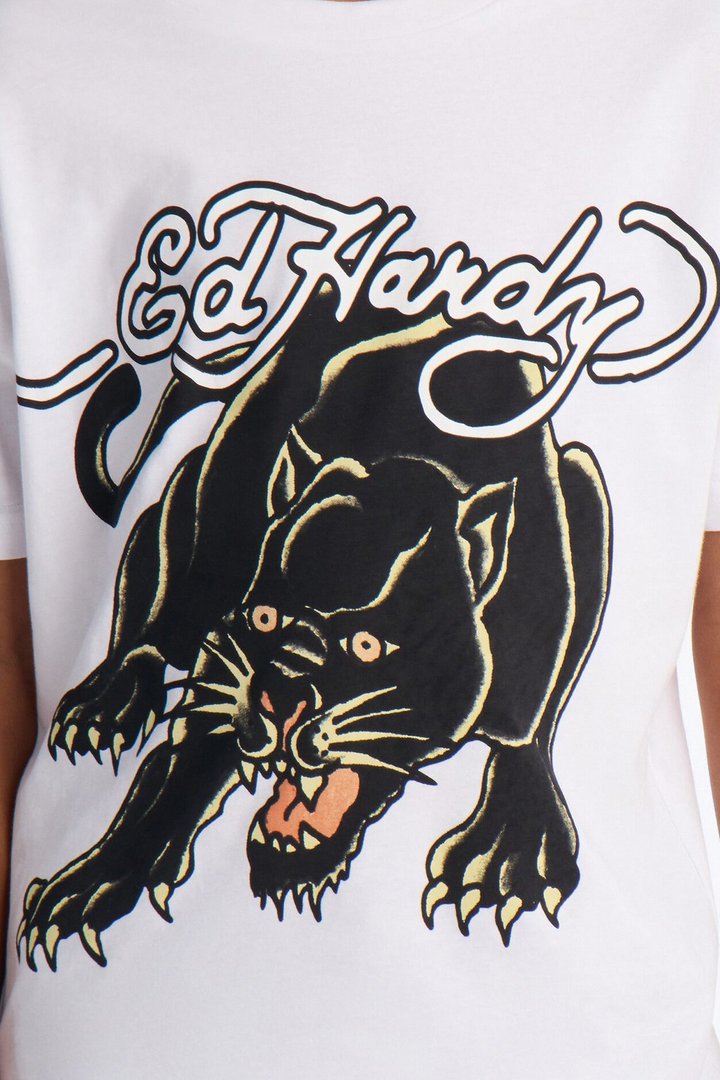 Mini Ed Hardy Bold Panther Front/Back Short Sleeve Tee - White