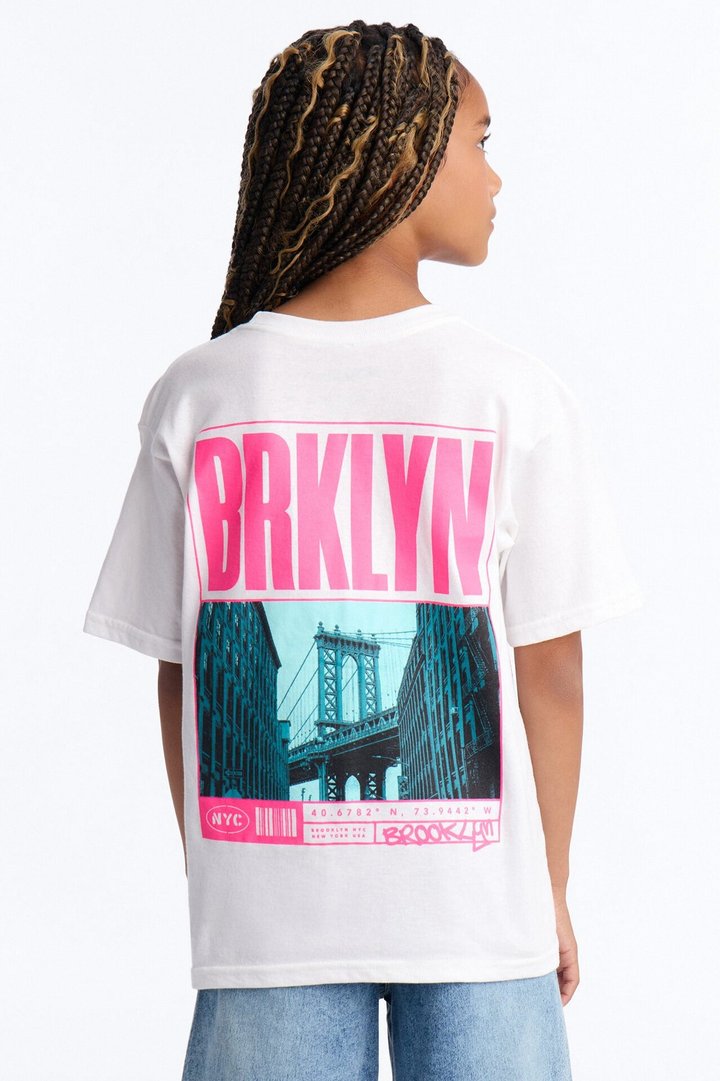 Mini Brooklyn Front And Back Graphic Tee - White