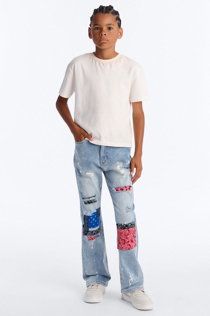 Mini Stacked Skinny Flare Paisley Jungle Jean - Light Wash