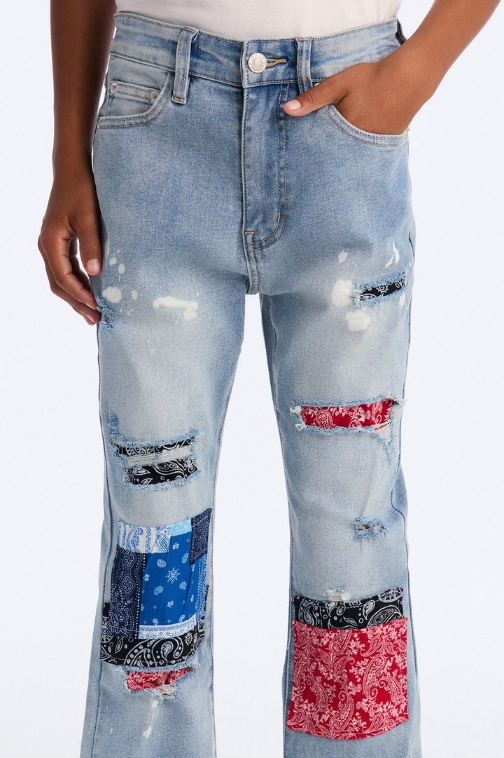Mini Stacked Skinny Flare Paisley Jungle Jean - Light Wash
