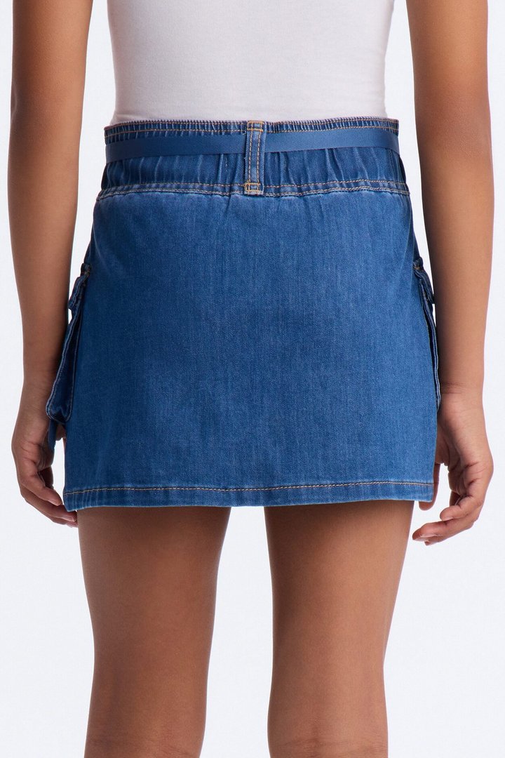 Mini Melanie Pleated Cargo Denim Mini Skirt - Blue
