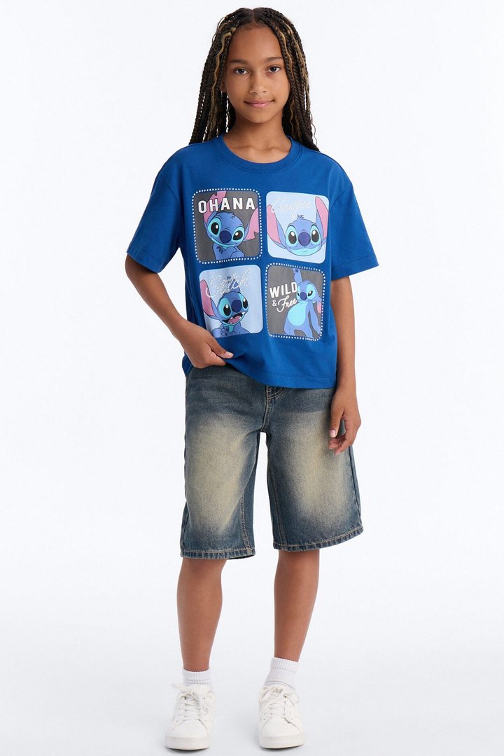 Mini Many Faces Of Stitch Short Sleeve Tee - Blue