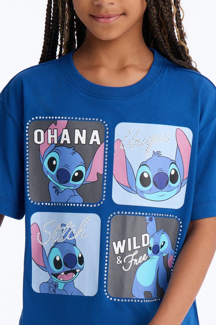 Mini Many Faces Of Stitch Short Sleeve Tee - Blue