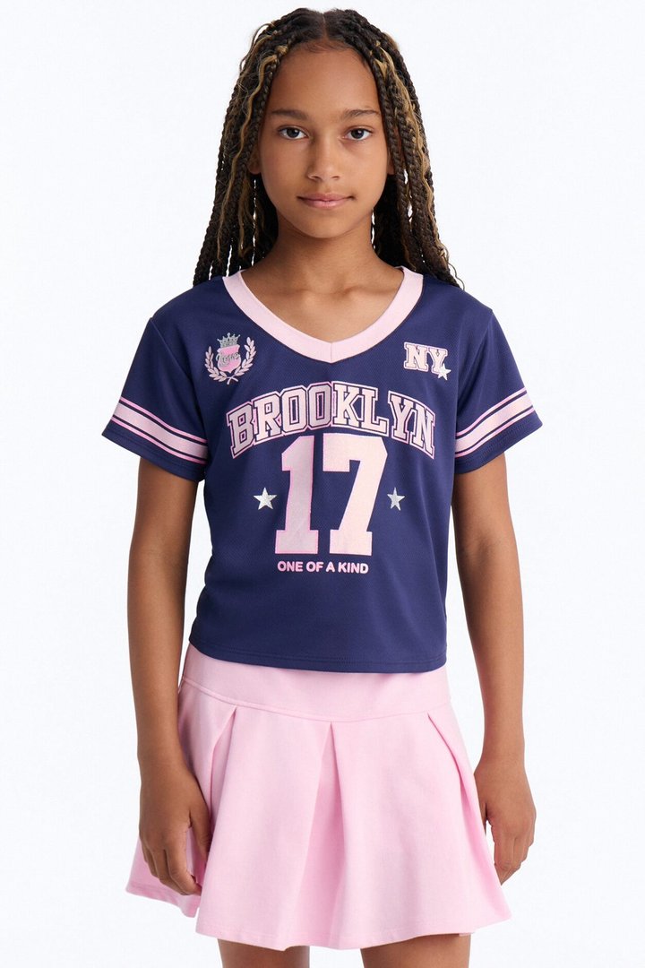 Mini Born To Win Pleated Skirt Set - Navy/combo