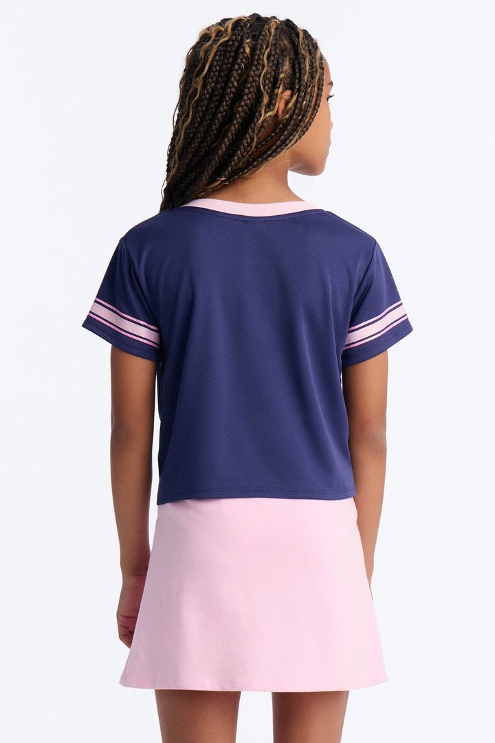 Mini Born To Win Pleated Skirt Set - Navy/combo