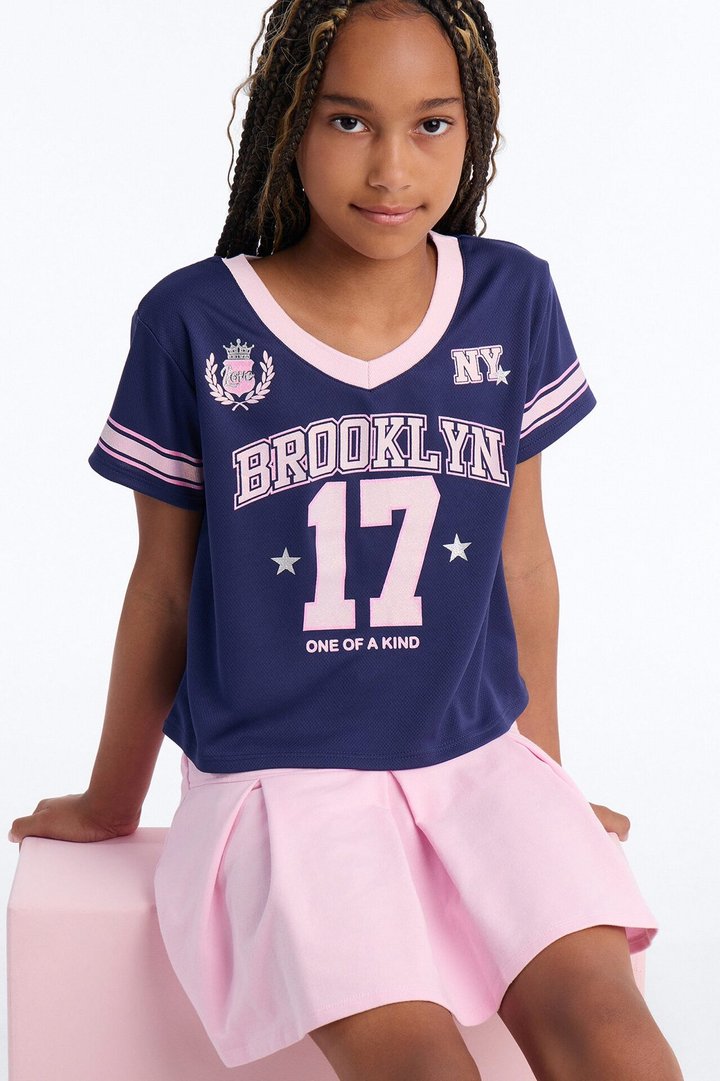 Mini Born To Win Pleated Skirt Set - Navy/combo
