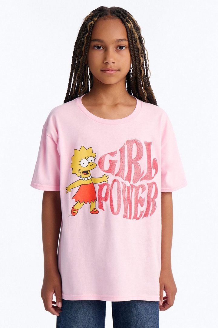 Mini Lisa Simpson Girl Power Short Sleeve Tee - Pink/combo