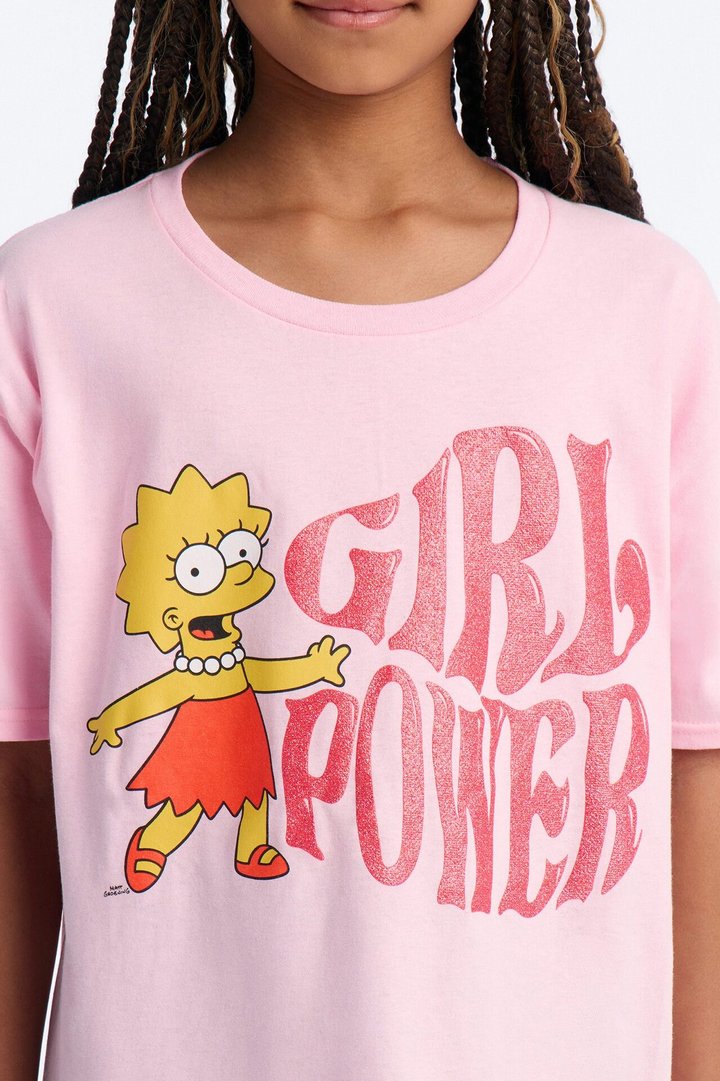 Mini Lisa Simpson Girl Power Short Sleeve Tee - Pink/combo