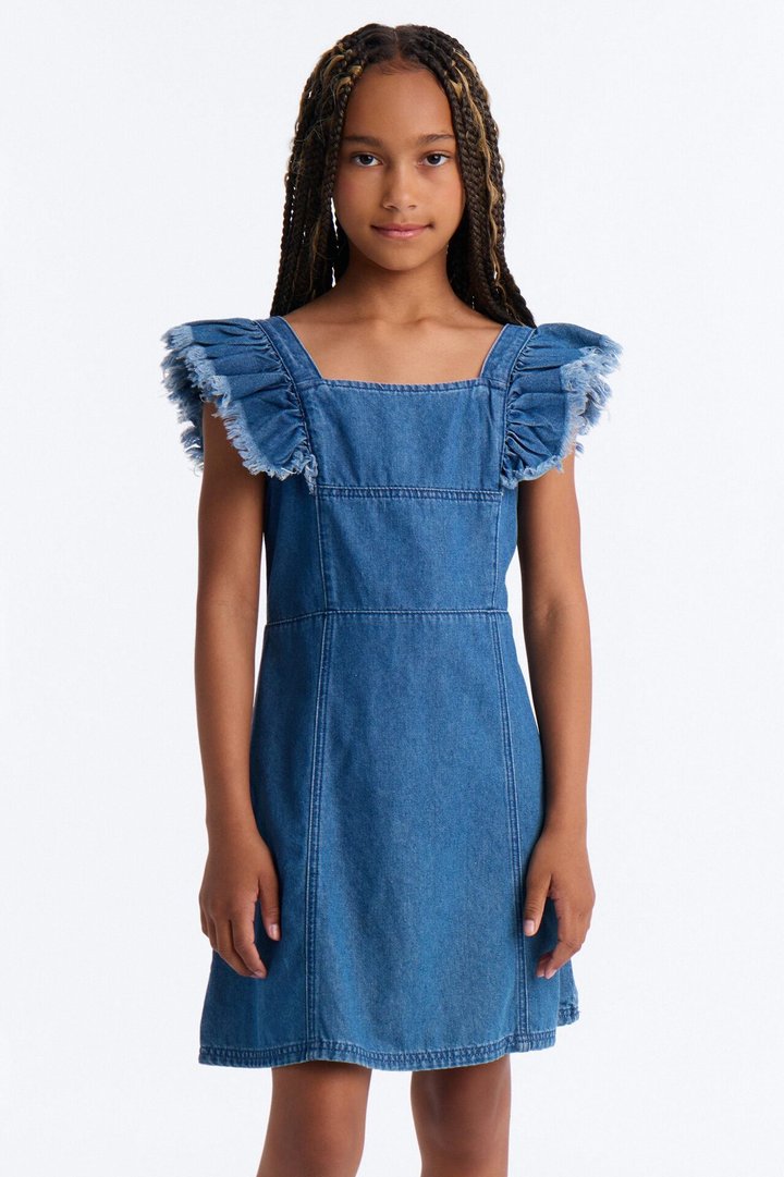 Mini True To This Ruffled Denim Dress - Denim