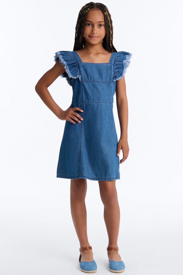 Mini True To This Ruffled Denim Dress - Denim
