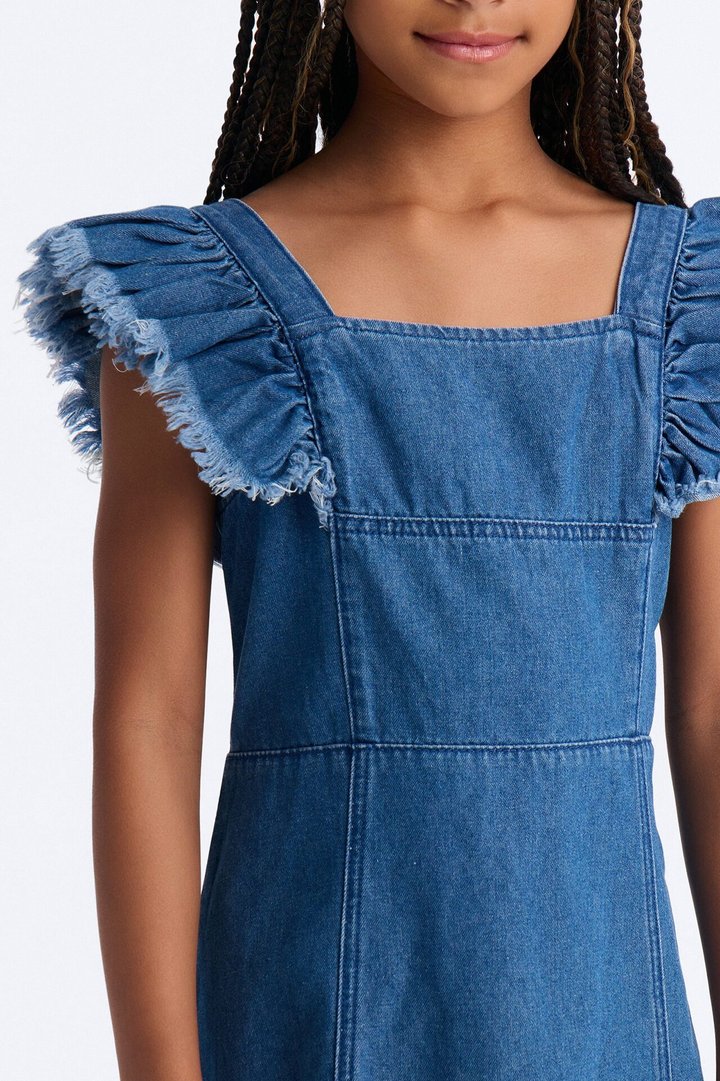 Mini True To This Ruffled Denim Dress - Denim
