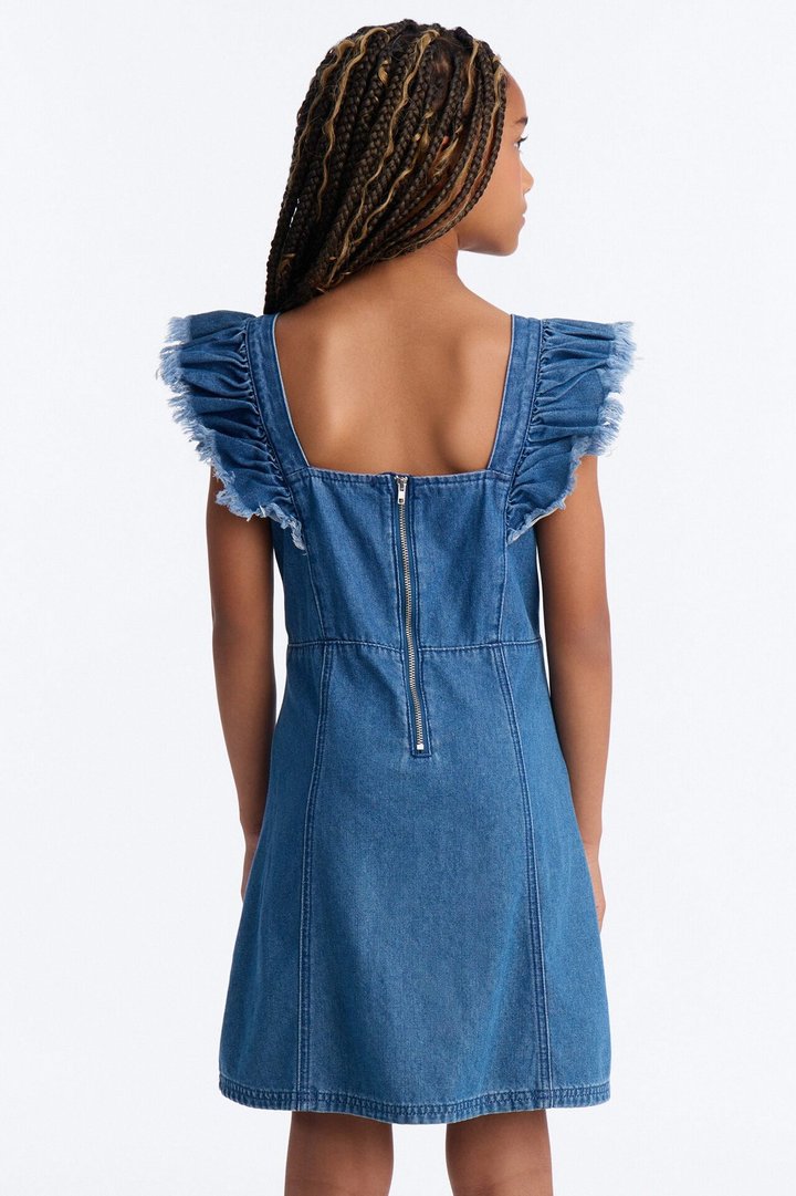 Mini True To This Ruffled Denim Dress - Denim