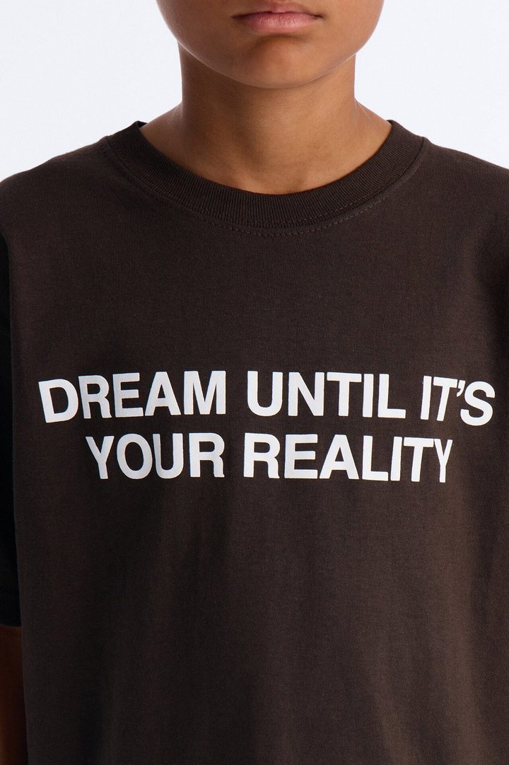 Mini Dream Until Its Your Reality Short Sleeve Tee - Brown