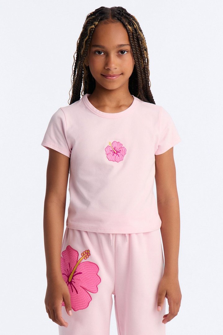 Mini Happy Hibiscus Wide Leg Pant Set - Light Pink