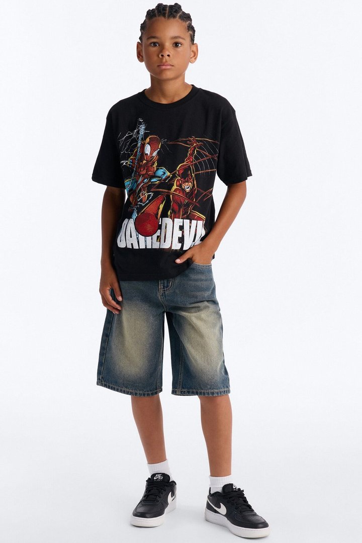 Mini Daredevil And Spiderman Boxy Short Sleeve Tee - Black