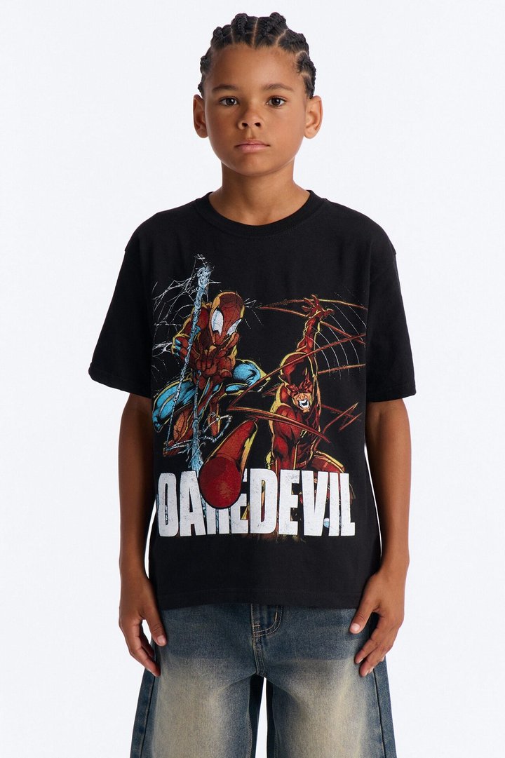 Mini Daredevil And Spiderman Boxy Short Sleeve Tee - Black