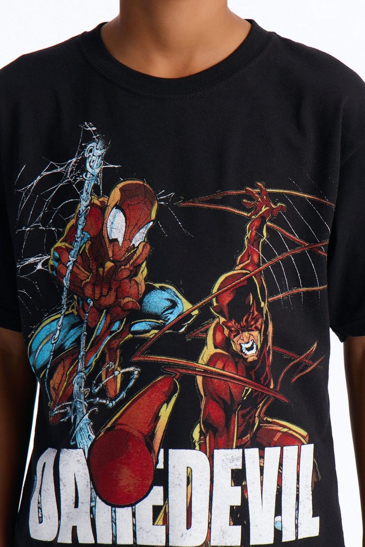 Mini Daredevil And Spiderman Boxy Short Sleeve Tee - Black