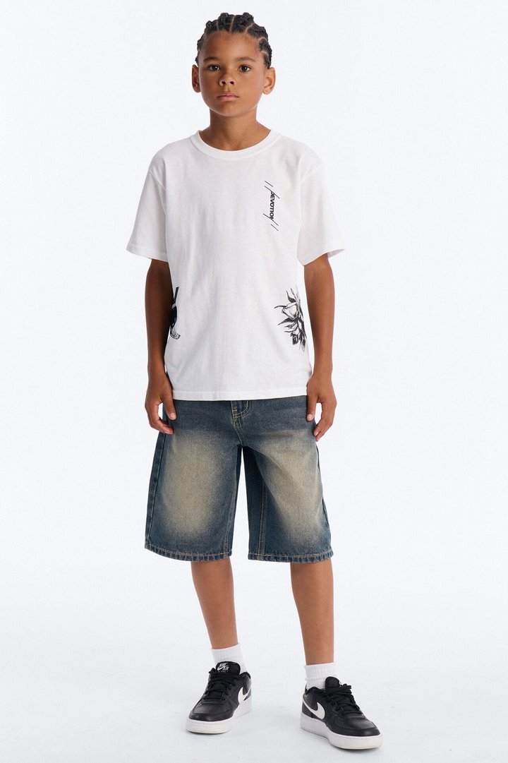 Mini Black Roses Short Sleeve Tee - White