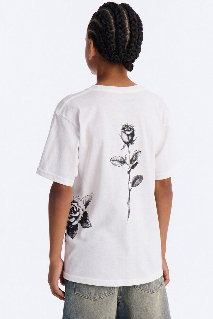 Mini Black Roses Short Sleeve Tee - White