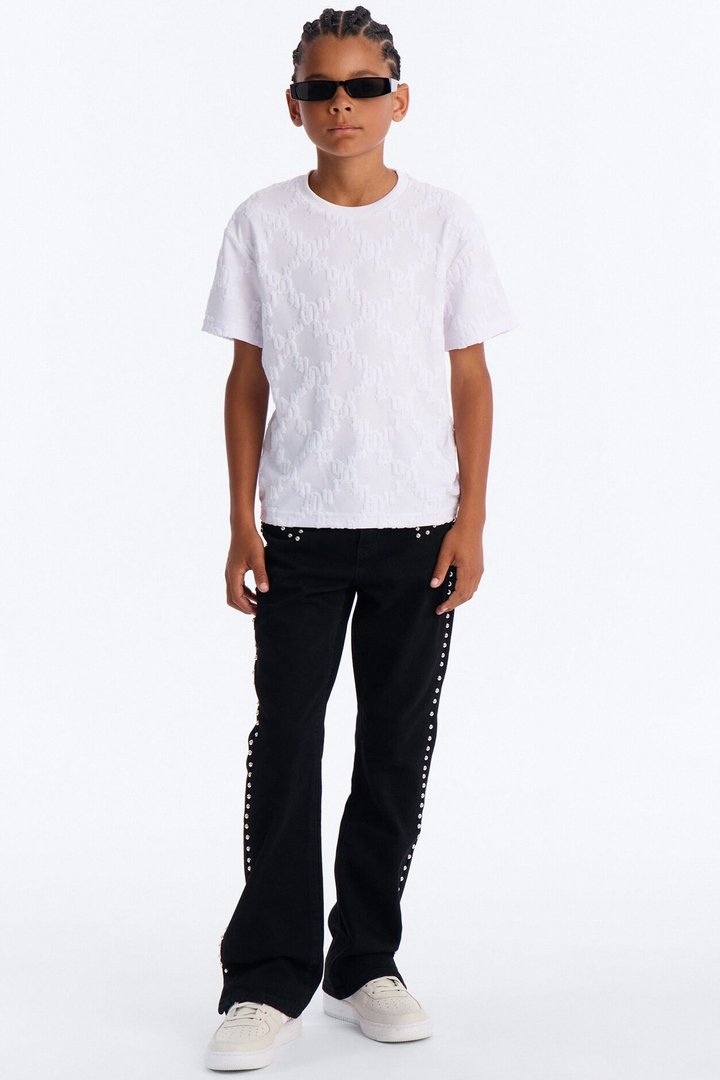 Mini Verbiage Chenille Knit Crew Tee - White