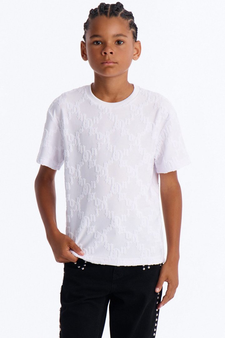Mini Verbiage Chenille Knit Crew Tee - White