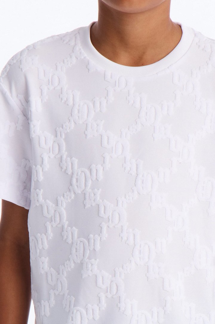 Mini Verbiage Chenille Knit Crew Tee - White