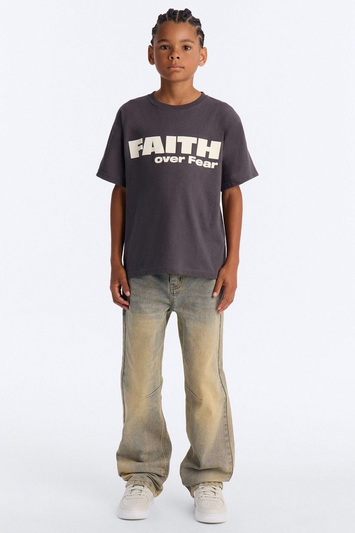 Mini Faith Over Everything Short Sleeve Tee - Charcoal