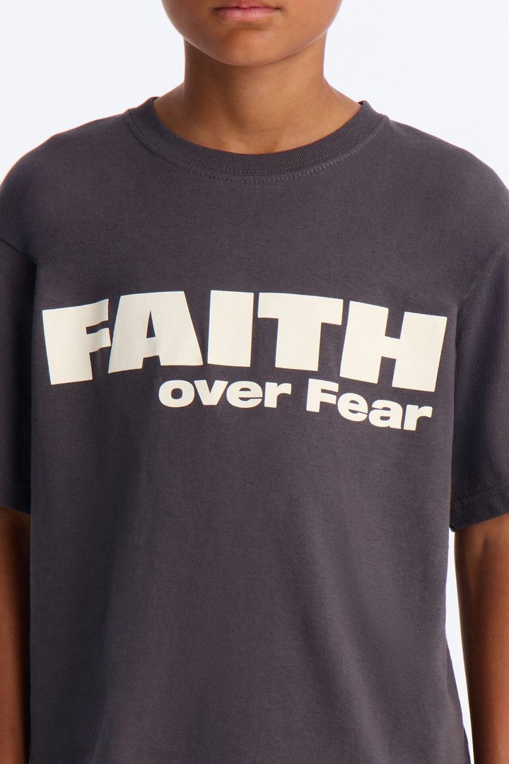 Mini Faith Over Everything Short Sleeve Tee - Charcoal