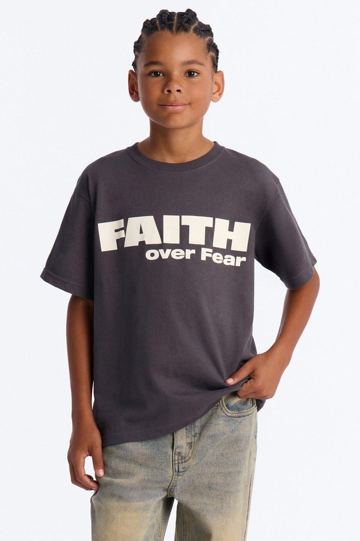 Mini Faith Over Everything Short Sleeve Tee - Charcoal
